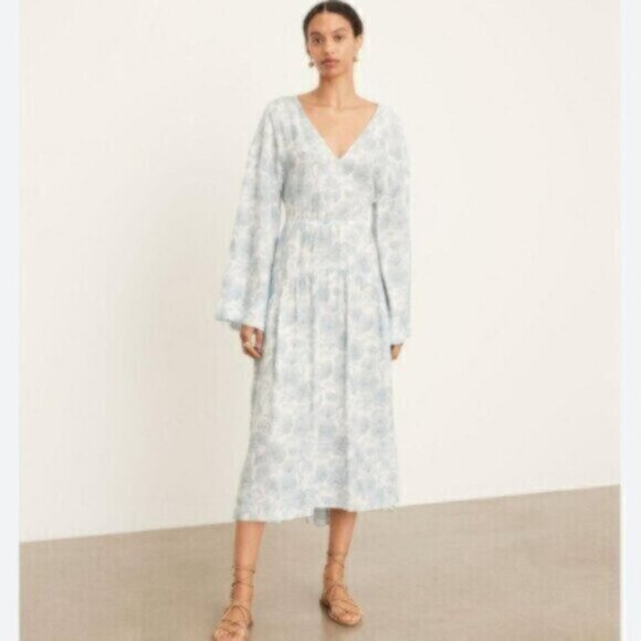 NWT Vince Dahlia Long Sleeve Double V Neck Cut Out Back Dress - Picture 15 of 15